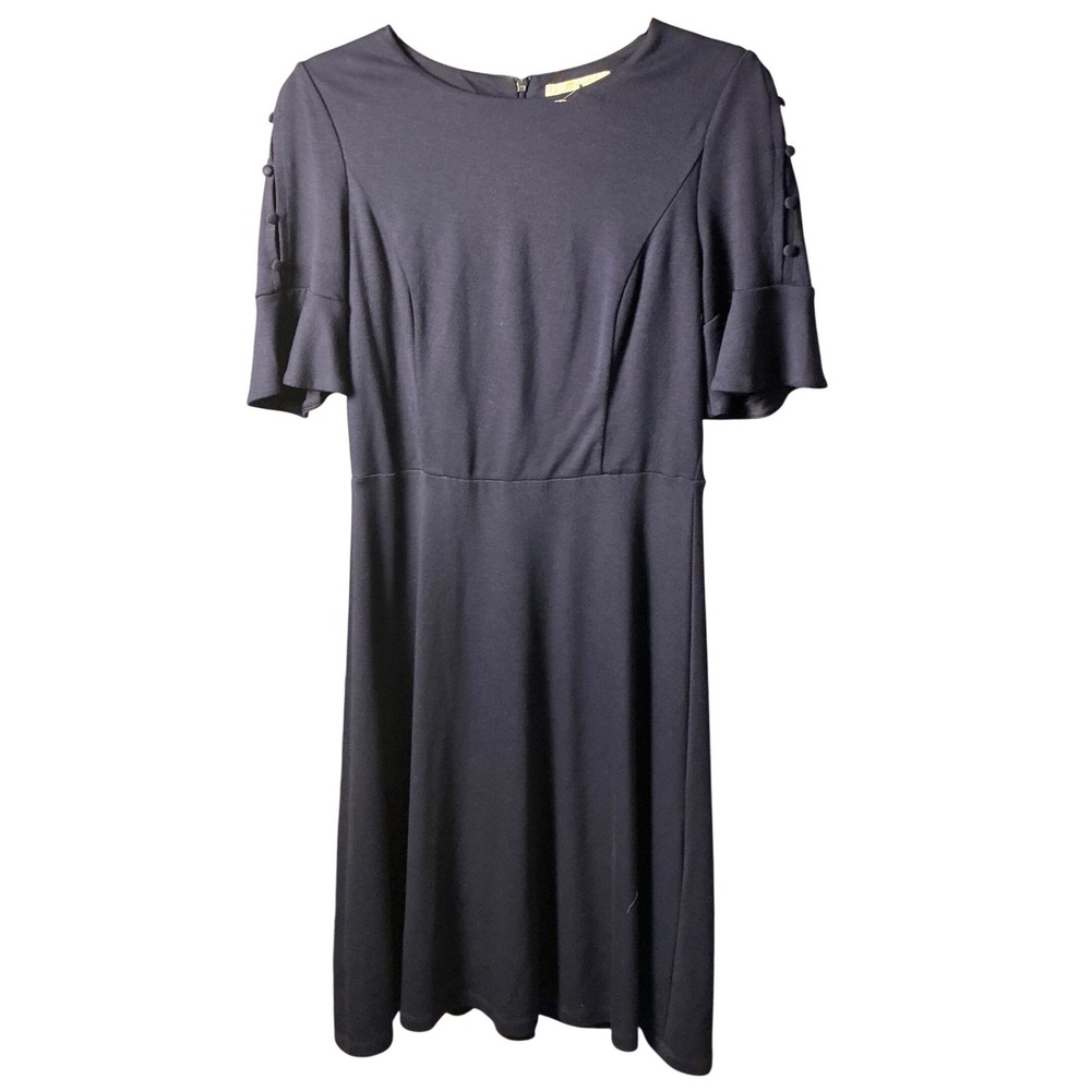 Boden Navy Blue Flutter Sleeve Fit and Flare Dress Red Lining US 8R UK 12R J0267